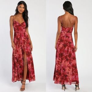 Lulu's Vibrant Red Floral Maxi Dress